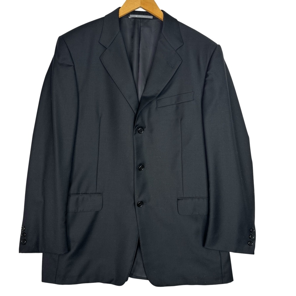 Hickey Freeman Neiman Marcus 100% Wool Sport Coat Blazer Black 42R Made USA